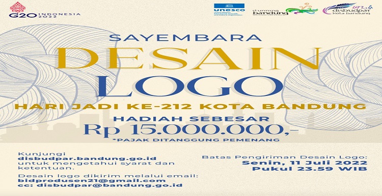 Ada informasi menarik bagi para desain grafis, khususnya yang ada di Kota Bandung. Dalam rangka menyambut Hari Jadi Ke-212 Kota Bandung, Dinas Kebudayaan dan Pariwisata Kota Bandung menyelenggarakan Sayembara Desain Logo. Mengambil tema “Tuntaskan Pandemi, Bangkit Bersama untuk Bandung Juara”. Hari jadi Kota Bandung jatuh pada 25 September 2022 mendatang. Pemenang sayembara akan mendapatkan hadiah Rp15 juta.