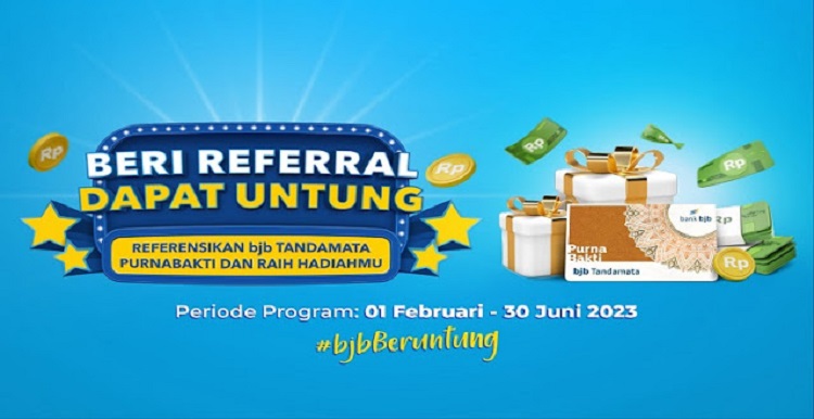 bank bjb senantiasa memanjakan nasabah baru maupun existing melalui berbagai promo dan program menarik, salah satunya Beri Referral dapat Untung (Beruntung). Program bjb Beruntung (Beri Referral dapat Untung) adalah program pemberian insentif kepada pihak eksternal bank bjb yang memasarkan dan memberikan referensi nasabah pensiunan baru untuk bank bjb. Pemimpin Divisi Corporate Secretary bank bjb Widi Hartoto mengatakan program bjb Beruntung (Beri Referral dapat Untung) berlangsung sejak 1 Februari s.d 30 Juni 2023 untuk produk Tabungan bjb Tandamata Purnabakti Taspen dan Asabri bagi nasabah perorangan baru maupun existing bank bjb. Namun program ini hanya berlaku bagi nasabah yang tidak terdaftar sebagai pegawai bank bjb.