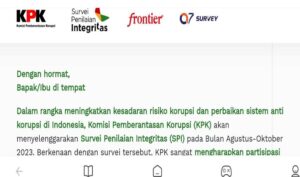 Komisi Pemberantasan Korupsi (KPK) kembali menggelar Survei Penilaian Integritas. Survei tahunan ini bertujuan untuk mengukur risiko korupsi di instansi publik. Direktorat Monitoring Kedeputian Pencegahan dan Monitoring KPK telah memulai tahapan survei per 17 Juli dan akan berlangsung hingga 31 Oktober 2023. Fungsional Direktorat Monitoring KPK, Wahyu Dewantara Susilo mengatakan, survei tahun ini menargetkan sebanyak 400.000 responden di seluruh Indonesia.