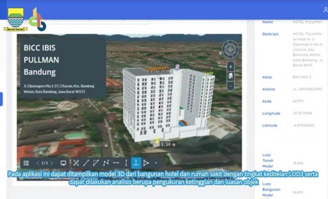 Berkembangnya pembangunan hotel dan rumah sakit (RS) di Kota Bandung menjadi salah satu sumber pendapatan daerah dalam bentuk pajak bumi dan bangunan (PBB). Untuk meningkatkan efisiensi dan efektivitas pengelolaan kota, Pemerintah Kota (Pemkot) Bandung berupaya mengembangkan inovasi pemanfaatan informasi geospasial dalam bentuk pembuatan peta kota 3 dimensi (3D). Kepala Dinas Cipta Karya, Bina Konstruksi, dan Tata Ruang (Ciptabintar) Kota Bandung, Bambang Suhari menyebutkan, hal ini guna membantu perhitungan estimasi besaran pendapatan daerah dari sektor PBB.